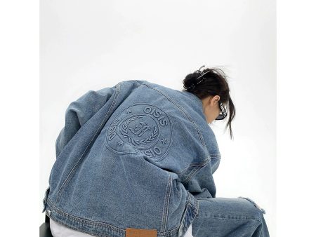 Denim Logo Embroidered Jacket For Discount