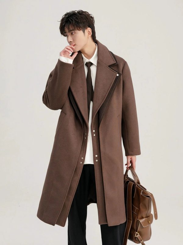 Brown Double-Breasted Woolen Coat Online Hot Sale