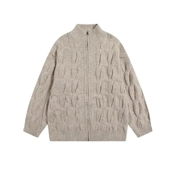 Zip-Up Textured Knit Sweater For Sale