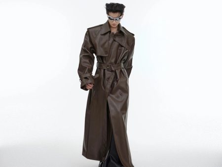 Deconstructed Split PU Leather Long Coat Online Sale