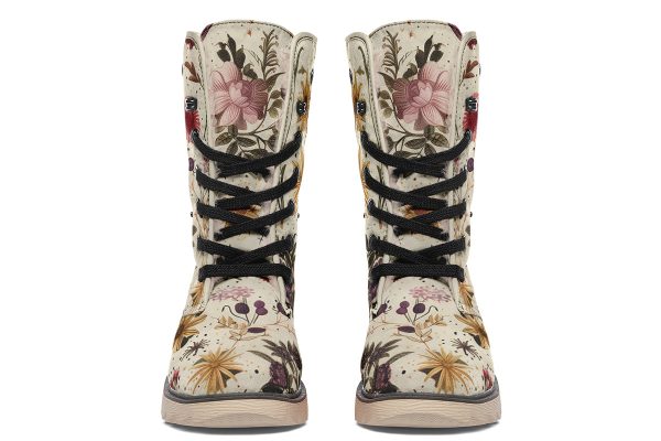 Enchanted Blossoms Fold Over Winter Boots - Microsuede Vegan Boots with Fur Lining and Convertible Style Online Hot Sale