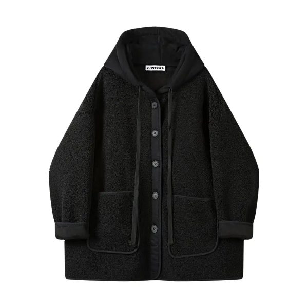 Button Front Hooded Wool Coat Online Hot Sale