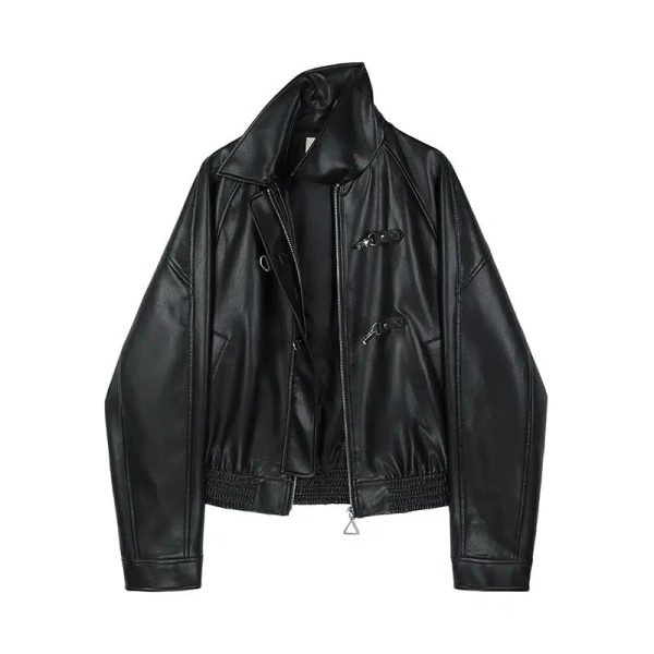 Button Leather Motorcycle Jacket on Sale