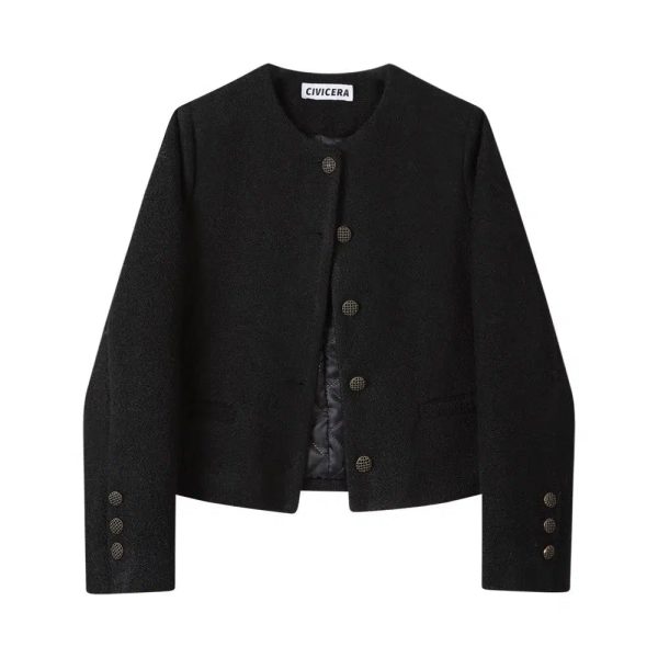 Buttoned Collarless Coat Online