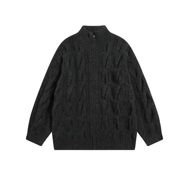 Zip-Up Textured Knit Sweater For Sale