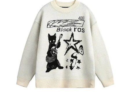 Cat Graphic Knit Sweater on Sale