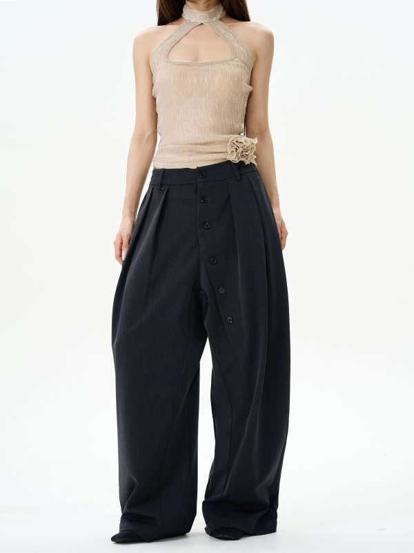 Button-Down Wide-Leg Casual Pants Cheap