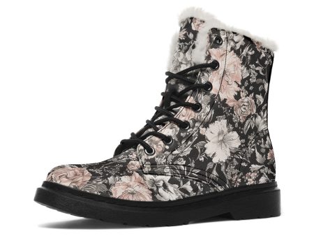 Vintage Peonies Winter Boots - Warm Micro-Suede Doc-Style Boots Lined with Vegan Wool Online