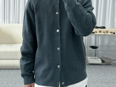 Button-front Crewneck Knitted Cardigan For Cheap