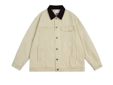 Contrast Collar Denim-Style Jacket Hot on Sale