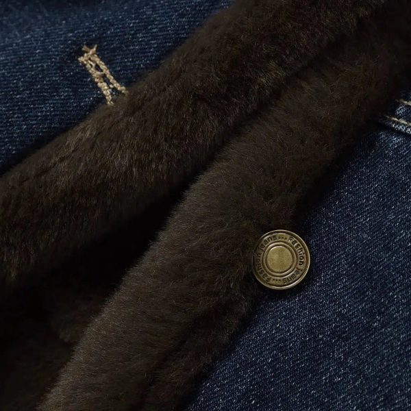 Buckle Collar Faux Fur Lined Denim Coat Online