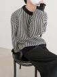 Contrast Collar Striped Knit Sweater on Sale