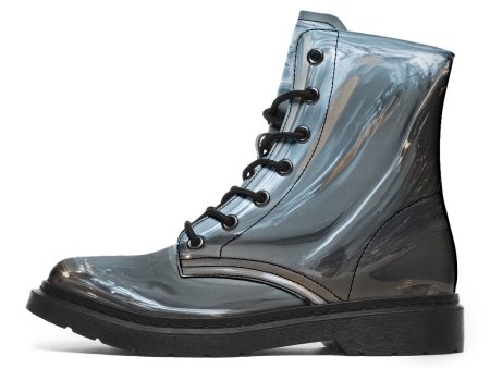 Aged Chrome Boots - Vegan Leather Doc-Style Boots with Durable Stitched on Soles Online