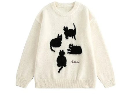 Cat Silhouette Knit Sweater on Sale