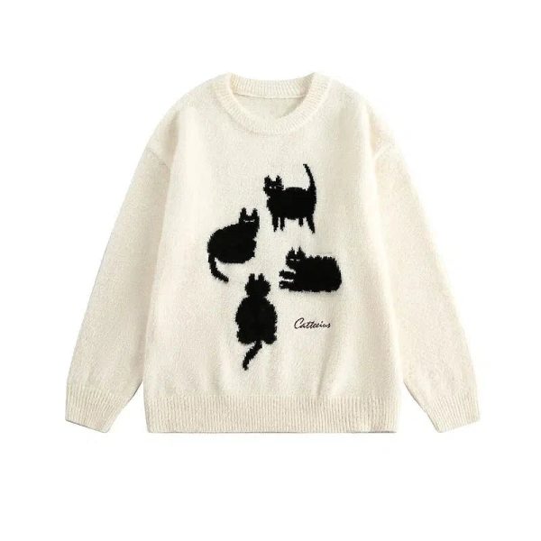 Cat Silhouette Knit Sweater on Sale