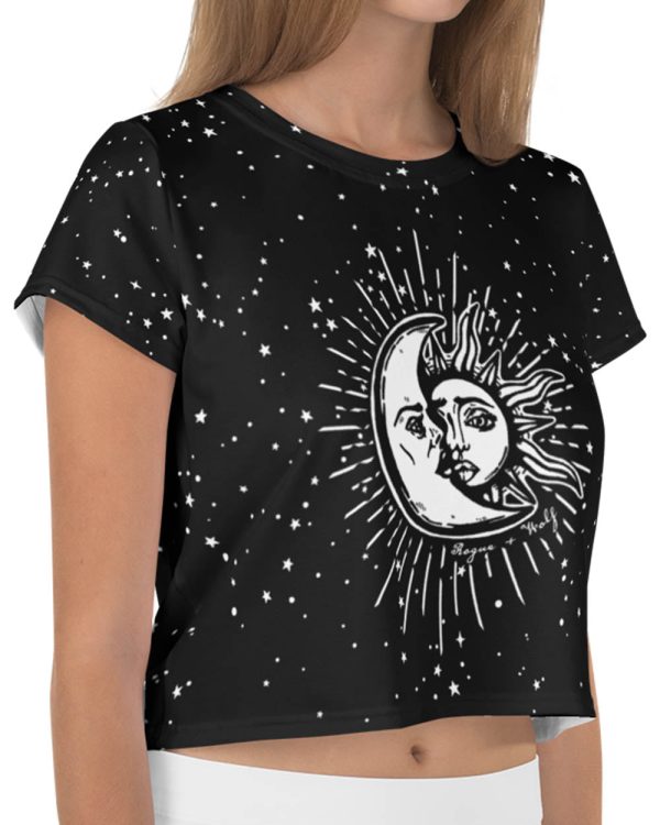 Astral Crop Top - Cute Black Witchy Alt Style Gothic Grunge Aesthetic Dark Academia Pagan Halloween Gothic Style on Sale