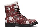 Red Rose Romance Winter Boots - Warm Micro-Suede Doc-Style Boots Lined with Vegan Wool Online now