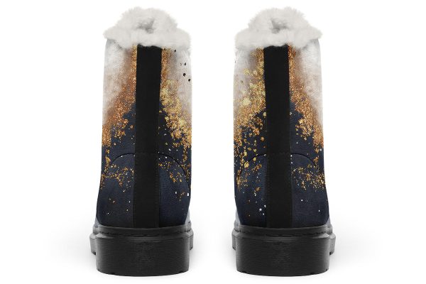 Ash And Gold Winter Boots - Warm Micro-Suede Doc-Style Boots Lined with Vegan Wool For Sale