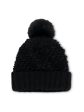 TURN UP POMPOM HAT - BLACK For Sale