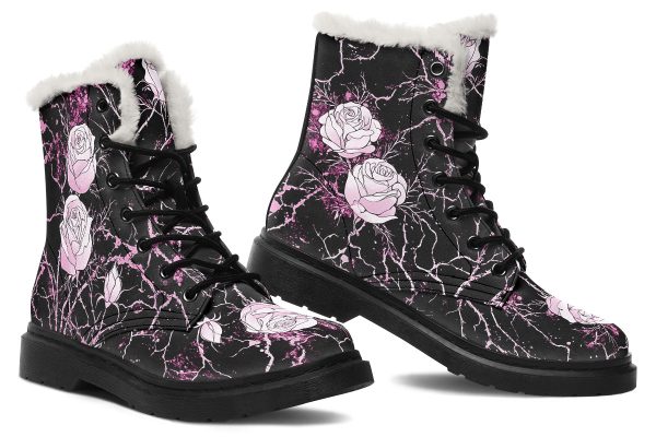 Amethyst Kintsugi Rose Winter Boots - Warm Micro-Suede Doc-Style Boots Lined with Vegan Wool Hot on Sale