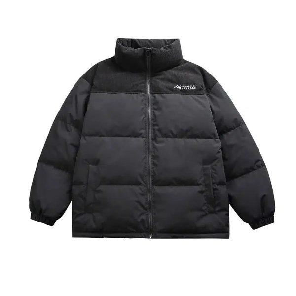 Color-blocked Stand-up Collar Down Jacket For Cheap