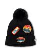 RIBBED POMPOM BEANIE WITH LAKE TAHOE PATCH - BLACK on Sale