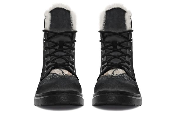 Shadows And Whiskers Winter Boots - Warm Micro-Suede Doc-Style Boots Lined with Vegan Wool on Sale