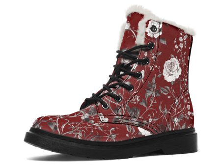 Red Rose Romance Winter Boots - Warm Micro-Suede Doc-Style Boots Lined with Vegan Wool Online now