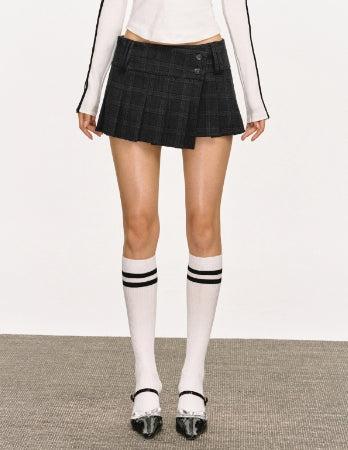 Buttons Pleated Plaid Mini Skirt Sale