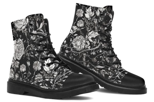 Noir Bouquet Boots - Vegan Leather Doc-Style Boots with Durable Stitched on Soles Online Hot Sale