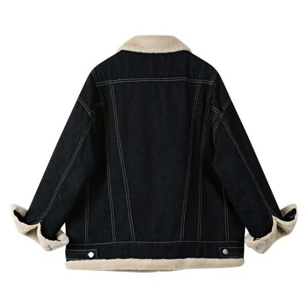 Buckle Collar Denim Sherpa Lined Coat Online