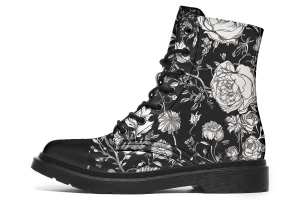 Noir Bouquet Boots - Vegan Leather Doc-Style Boots with Durable Stitched on Soles Online Hot Sale