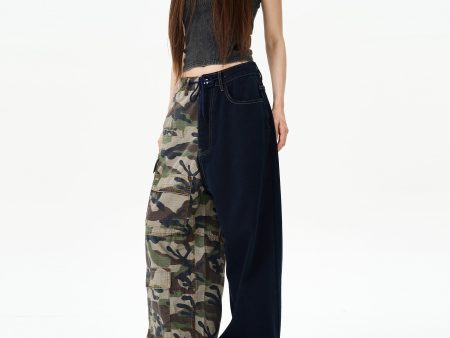 Camouflage Splicing Wide-Leg Cargo Pants Online