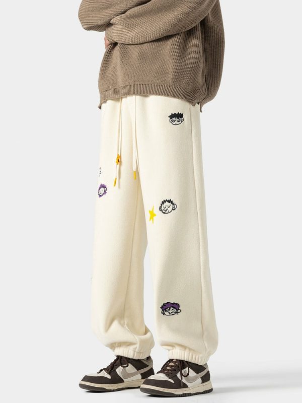 Cartoon Embroidery Drawstring Pants Sale