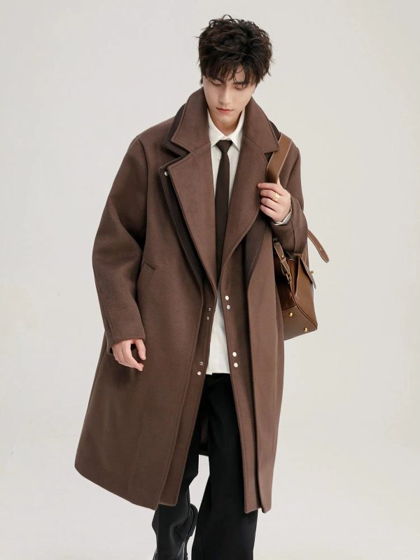 Brown Double-Breasted Woolen Coat Online Hot Sale