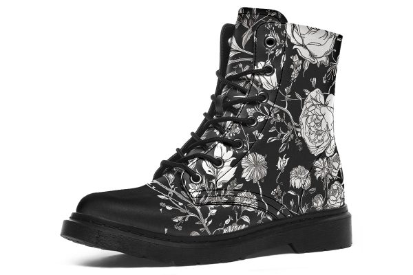 Noir Bouquet Boots - Vegan Leather Doc-Style Boots with Durable Stitched on Soles Online Hot Sale