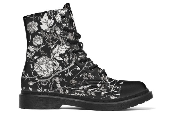 Noir Bouquet Boots - Vegan Leather Doc-Style Boots with Durable Stitched on Soles Online Hot Sale