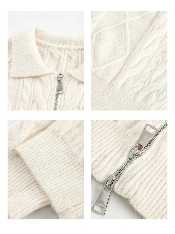 Zip-Up Cable Knit Sweater Online Hot Sale