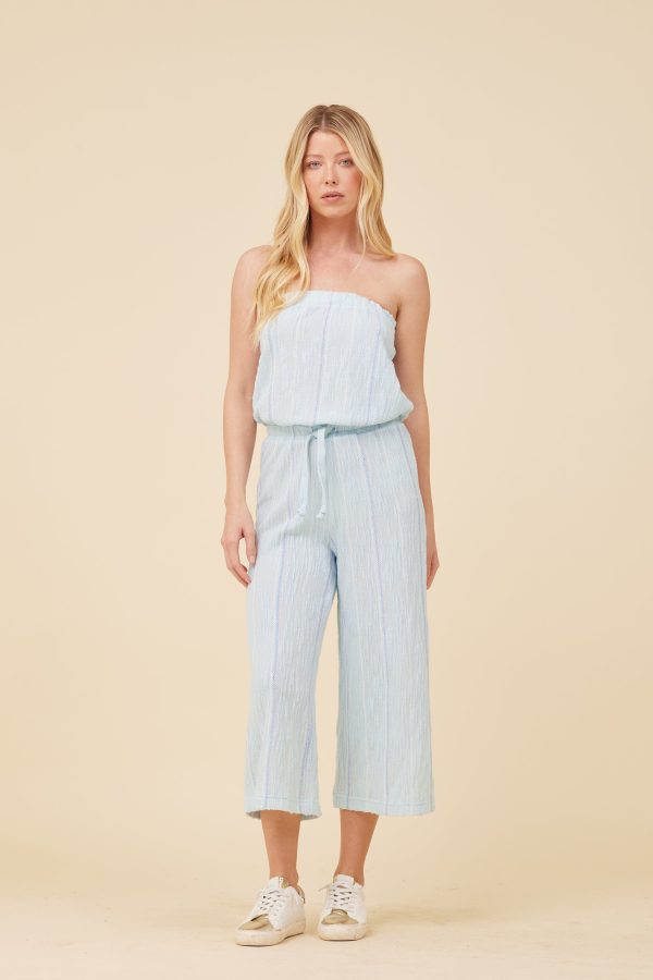 Soft Blue w  Mixed Stripes Textured Jumpsuit Discount