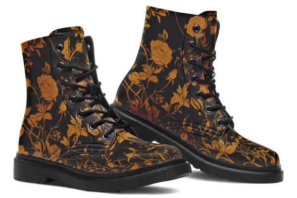 Golden Rose Romance Boots - Vegan Leather Doc-Style Boots with Durable Stitched on Soles Online Hot Sale