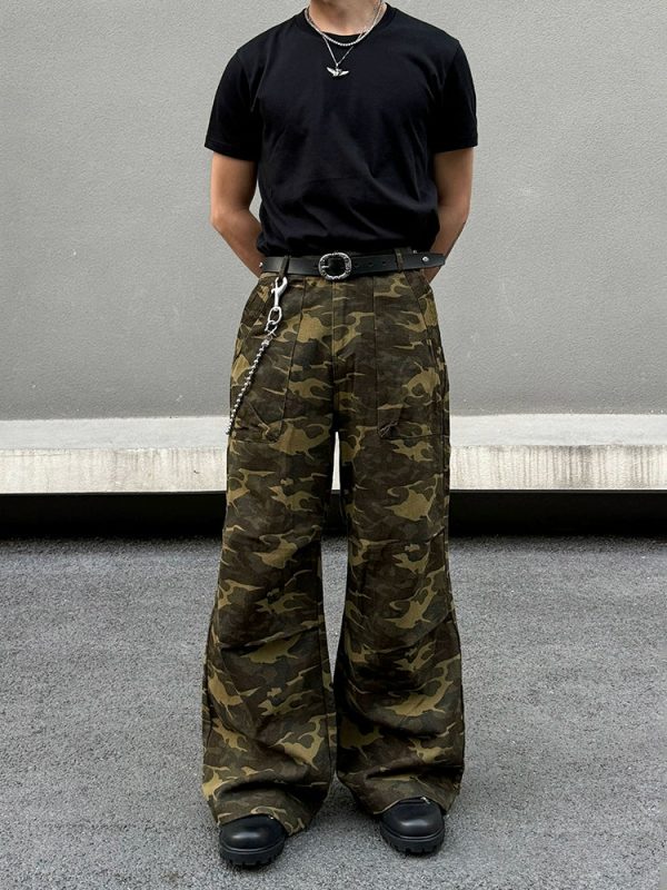 Camouflage Wide-Leg Pleated Pants Sale