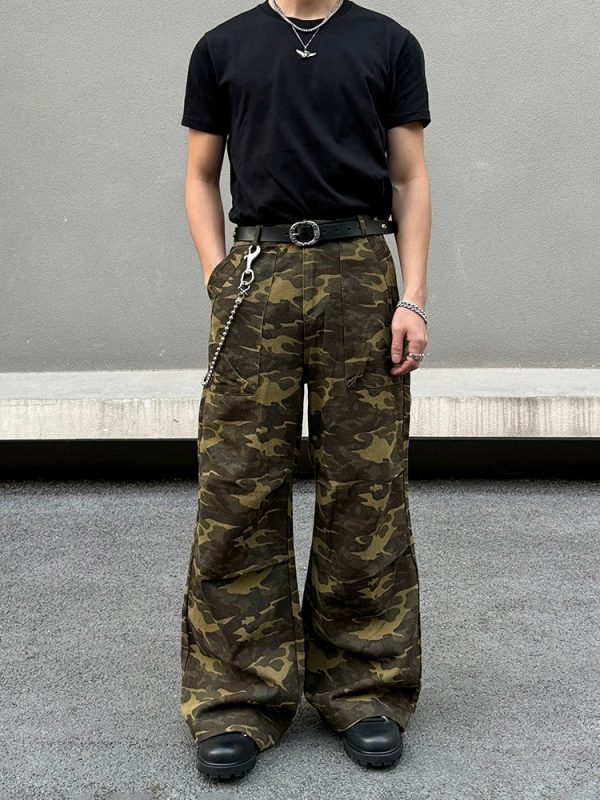 Camouflage Wide-Leg Pleated Pants Sale