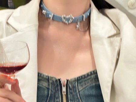 Denim Punk Heart Choker Necklace Sale