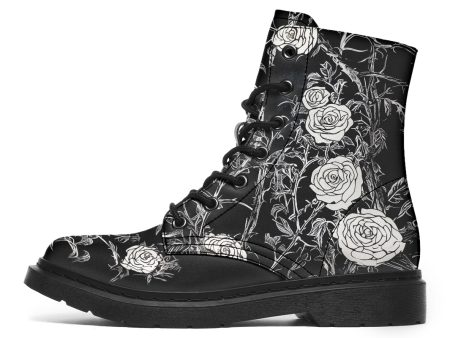 Fragile Rose Boots - Vegan Leather Doc-Style Boots with Durable Stitched on Soles Cheap