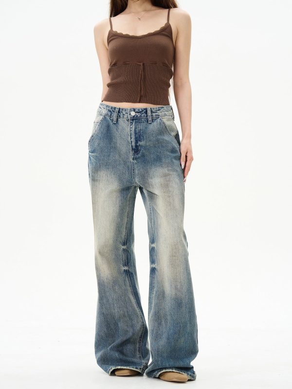 Blue Straight-leg Denim Flared Pants Cheap