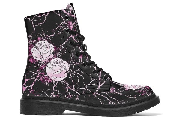 Amethyst Kintsugi Rose Boots - Vegan Leather Doc-Style Boots with Durable Stitched on Soles Fashion