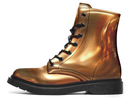 Amber Gold Boots - Vegan Leather Doc-Style Boots with Durable Stitched on Soles Discount