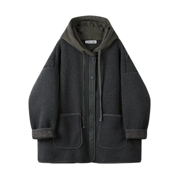 Button Front Hooded Wool Coat Online Hot Sale