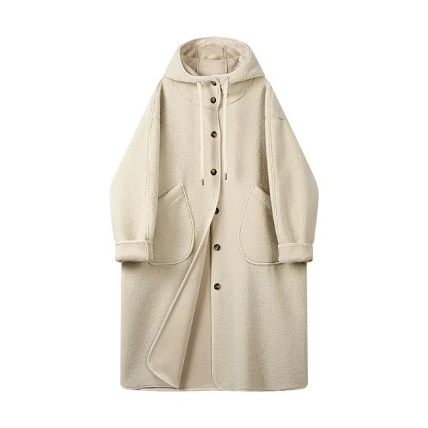 Button Closure Hooded Wool Coat Online Hot Sale