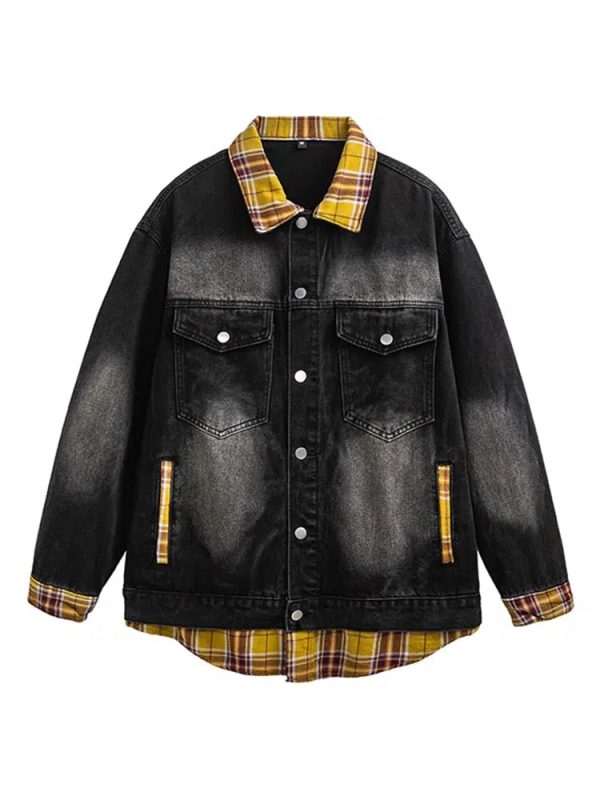 Check Patchwork Denim Jacket Supply